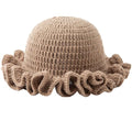 KORADI Womens Crochet Bucket Hat Ruffled Brim Knitted Hats Winter Boho Handmade Caps - color: Khaki