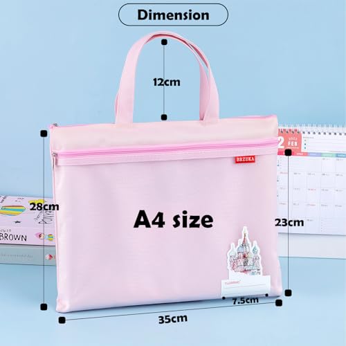 Mesh Zipper Pouch 11x13.7 in, A4 Double Pocket Waterproof File Bag with Handle, Document Storage for School/Travel/Office/Cross Stitch/Puzzle (Pink) - color: Pink