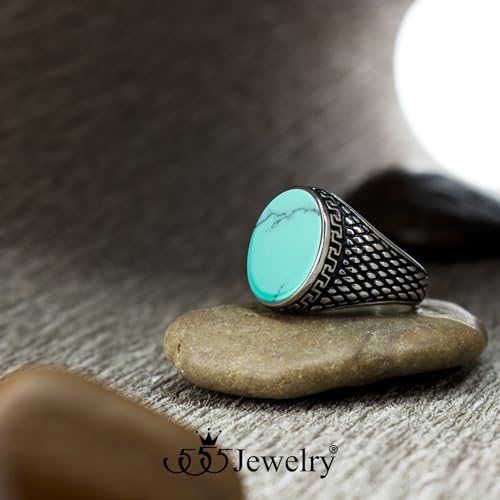 555Jewelry Stainless Steel High Polish Plain Oval Black Onyx Signet Ring for Men - color: Silver - Turquoise