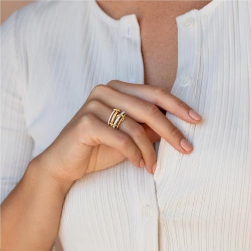 Gold Stackable Rings for Women Non Tarnish, 18k Gold Plated Cubic Zirconia Rings, Exquisite Silver Gold Multi Ring Mixed Metals Stack Jewelry Set Size 6-10 - color: 5PCS, size: 6