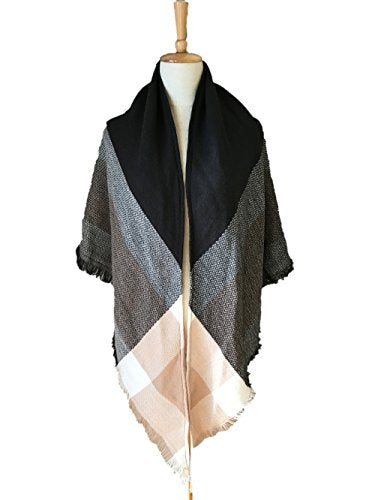 Wander Agio Womens Warm Long Shawl Winter Wraps Large Scarves Knit Cashmere Feel Plaid Triangle Scarf - color: Pink Grey 29