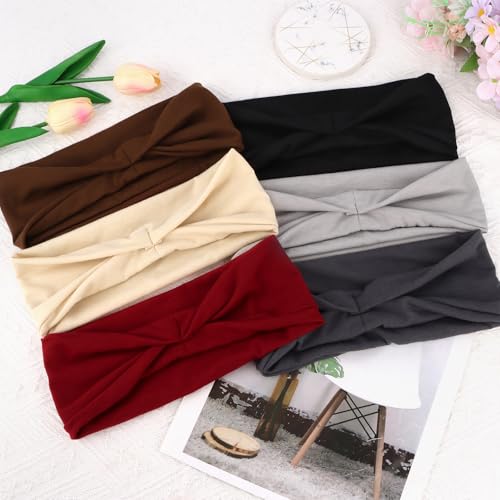YARIEW 6Pcs Headbands Paisley Bandanas Head Bands Sweat Band Hair Wrap Headwrap Fashion Boho Wide Thick Workout Yoga Elastic Headbands Mens Cooling Running Sports Headband Sweatbands for Women and Men - color: Beige, Light Gray, Burgundy, Brown, Dark Gray