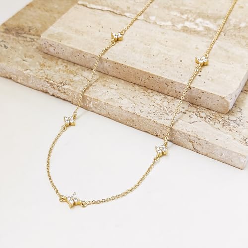 Luxval Diamond Pendant Gold Necklace for Women，Dainty 18k Gold Plated Choker Necklaces Simple Gold Jewelry Gifts for Women Girls - color: Gold-5 CZ flower