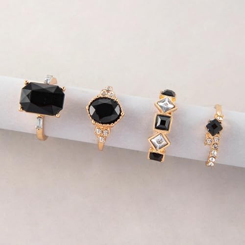 Black Obsidian Ring Stackable Gold Tone Oval Black Stone Statement Ring for Women Party Date Night Jewelry Gift - color: A3:black obsidian rings