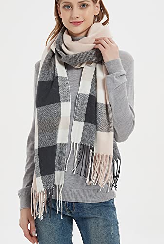 Wander Agio Women's Fashion Long Shawl Big Grid Winter Warm Lattice Large Scarf - color: Grey Pink 8