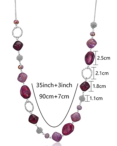 BULINLIN Beaded Long Necklace for Women Silver Sweater Chain Necklace with Crystal Resin Beads, Fashion Jewelry Necklace - color: 53-Dark light purple