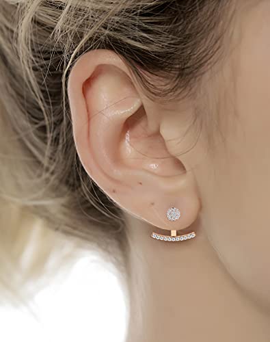 Tornito 6-12 Pairs Lotus Flower Earring Studs Chic CZ Earrings Jackets For Women Silver Rose Gold Tone - color: F:12 Pairs,Rose Gold Tone