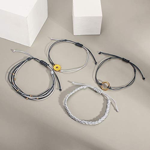FANCY SHINY Easter Gifts Basket Stuffers Sunflower String Bracelet Boho Braided Rope Wrap Bracelets Cute Summer Beach Surfer Jewelry for Women - color: Grey