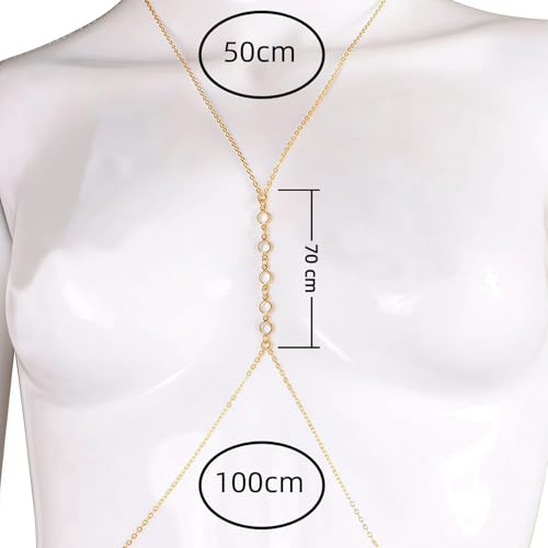 14k Gold Plated Cross Waist Body Chain for Women, Sexy Bra Body Chains & Belly Chain, Waist Beach Jewelry for Vacation Accessories - style: 5 diamonds - gold