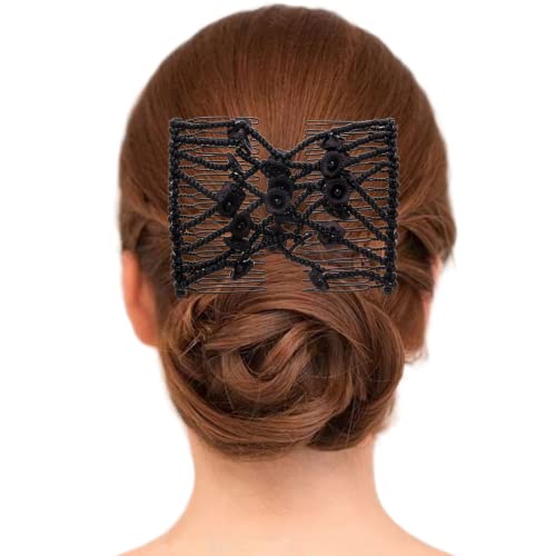 3Pcs Easy Combs Women Girls DIY Hair Styling Accessories Magic Double Slide Stretchy Flower Combs Hair Clip Hairpins