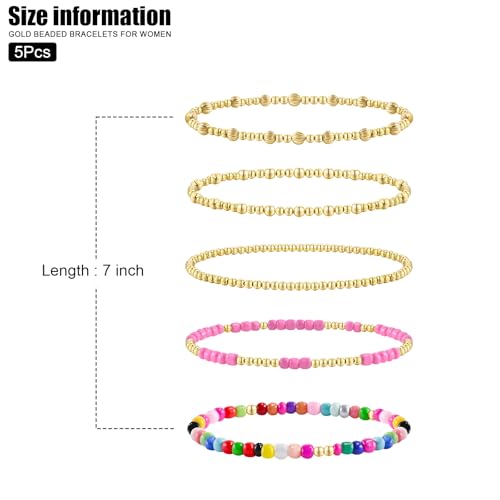 VIBILIA Gold Beaded Bracelets Set for Women 14K Gold Plated Dainty Pearl Cross Bracelet Stack Stretch Bracelet Set Fashion Accessories Gifts - color: 5P-MZ-Color