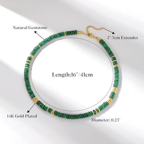 KissYan Boho Beaded Choker Necklace for Women, Gemstone Choker Natural Stone Freshwater Pearl Surfer Necklaces 14K Gold Plated Summer Beach Handmade Jewelry - color: Q-Malachite