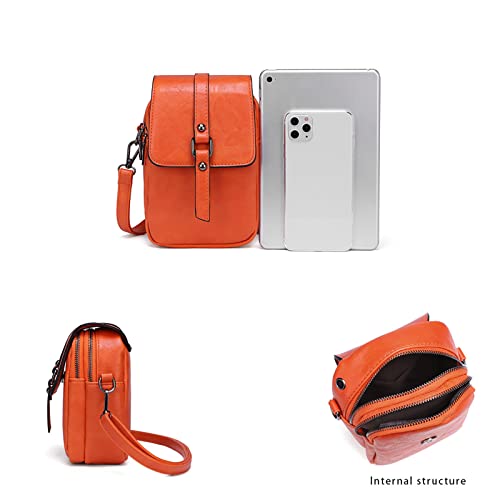 myfriday Vintage Crossbody Phone Bag for Women, Small PU Leather Shoulder Purse and Handbag - color: A-orange