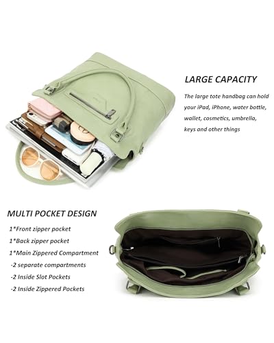 TANTOMI Tote Bag for Women Vegan Leather Purses and Handbags Ladies Waterproof Big Shoulder Bag for Travel - color: Light Green.b