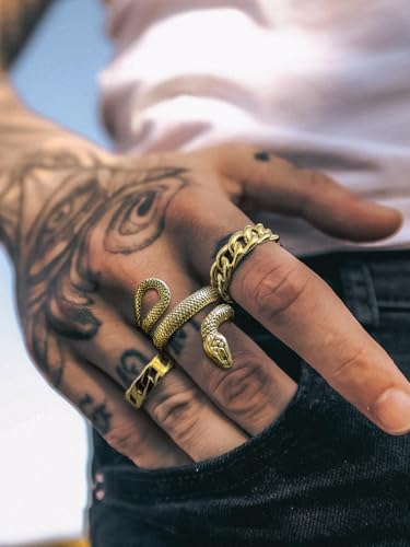 Stainless Steel/18K Gold Plated/Black Snake Ring for Men Women Size 7-12 Serpent Reptile Rings Punk Gothic Jewelry(with Gift Box) - color: 02-Gold Plated