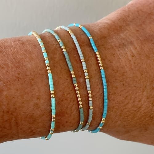 Long tiantian Western Turquoise Beaded Bracelet Set for Women Stackable Cowgirl Bracelets Boho Concho Jewelry Country Concert Rodeo Outfit Accessories Gifts - color: D2:Turquoise Bracelet
