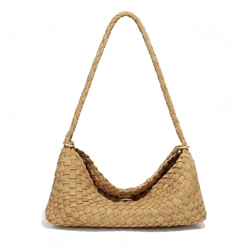 Premium Woven Shoulder crossboby Bag for Women, Slouchy Hobo Handbag with Braided Strap and Matching Zipper Pouch - color: Brown