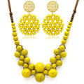 2 Pcs Hippie Boho Colorful Ceramic Beaded Necklace and Earrings Set for Women Adjustable Chunky Round Beads Strand Statement Necklace Colorful Summer Beaded Earrings Bohemian Jewelry Gift - color: Earth Yellow