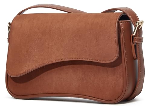 Women's Shoulder Bag Suede Handbag Underarm Purse Tote Bag Brown Suede Purse Y2K Crossbody Bag with Removable Strap - color: Brown