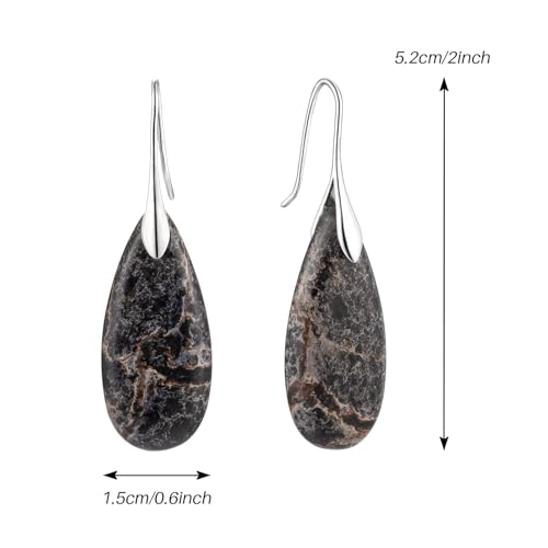 SELOVO Stone Fishhook Dangle Drop Earrings Statement Earrings for Women Stone - color: Dark Gray-Silver Color Hook