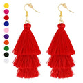 Earrings for Women Dangling, Layered Tassel Earrings Fringe Earrings Bohemian Studs Drop Earrings - color: Red