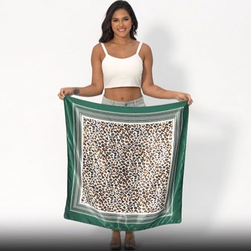 Leopard Print Head Scarf for Women Like Silk Satin Scarf for Hair Wrapping at Night Bandana Square Scarf 35 Inches - color: Green