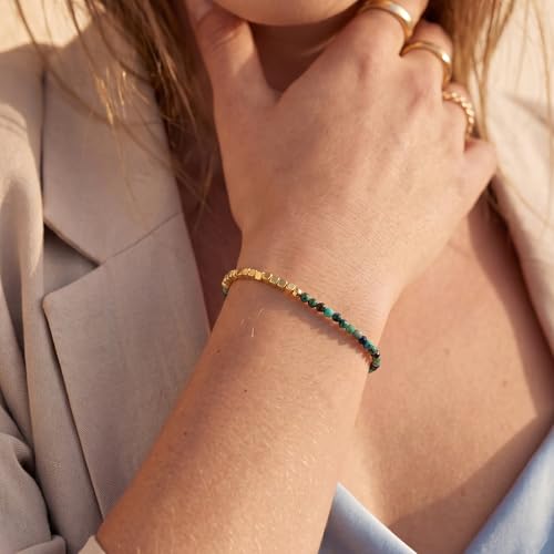 Fettero Beaded Bracelets for Women Charm Natural Stone Handmade Beads White Gold Plated Dainty Gold Bracelets Non Tarnish Boho Summer Beach Vacation Jewelry - color: Mix-color