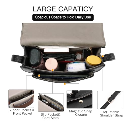 GOIACII Crossbody Bags for Women Saddle Purse Cute Shoulder Handbag Pebble Leather Brown - color: A02 Black