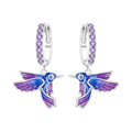 925 Sterling Silver Dangle Earrings for Women, Butterfly&Bee Animals Design, Hypoallergenic Jewelry gifts - color: Blue purple bird earrings