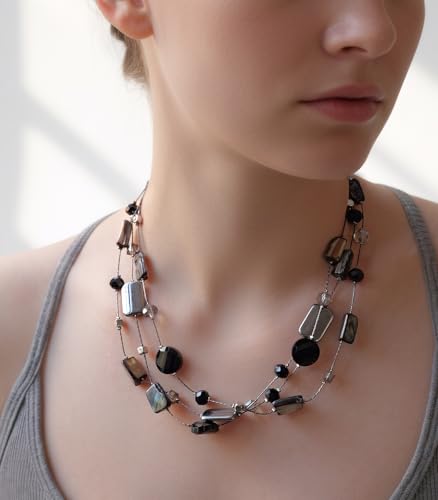 FULU AUTUMN Beaded Statement Necklaces for Women Shell Bead Chunky Collar Necklace Summer Layer boho Costume Jewelry for Her - color: Black