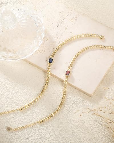 Birthstone Gold Bracelets for Women Non Tarnish Trendy 14k Gold Plated Bracelet Dainty Charm Emerald Bracelets Stack Cuban Link Friendship Bracelets Jewelry Gifts for Birthday/Valentine's Day - color: 09. September(Sapphire)