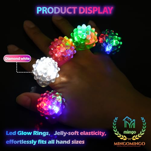 MINGOMINGO 25 Pack LED Light Up Rings & Glow Rings Party Favors for Kids | Glow in the dark for Halloween, Easter, birthday, New Year classroom giveaways; flashing and blinking, bulk large groups