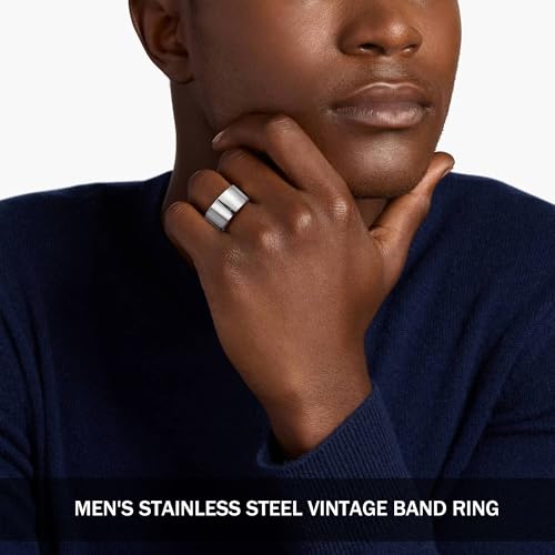 MEDOJO 10 Pcs Men's Stainless Steel Vintage Signet Ring Square Pinky Thumb Chunky Thin Band Ring Vintage Biker Band Rings Set 7-13 - color: Silver