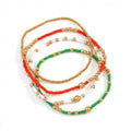 Dainty Gold Plated Tiny Ball Colorful Beaded Stack Bracelets Sets for Women,3Pcs Stackable Cute Bracelet Stretch Trendy Ball Jewelry Friendship Gift - color: Christmas