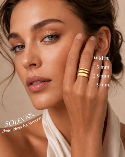 Silver Gold Rings for Women Non Tarnish 14K Gold Plated Stackable Rings for Women Stacking Thumb Pinky Eternity Cubic Zirconia Engagement Wedding Band Ring Set Woman Jewelry 1.5mm 2.5mm 5mm - color: A-Gold Band Rings