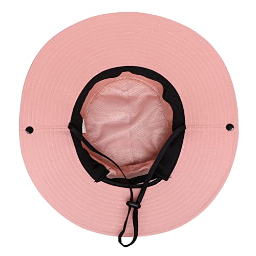 Womens Summer Sun Hat Beach Hat Wide Brim Outdoor UV Protection Hat Foldable Cool Mesh Ponytail Bucket Hat - color: Pure Pink