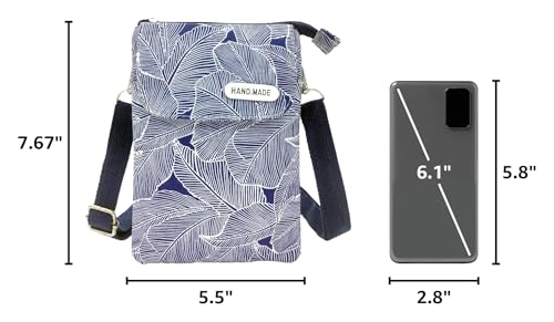 Roomy Cell Phone Purse Wallet Canvas Small Crossbody Purse Bags with Shoulder Strap For Women teen girlsl | Roomy - color: A-blue Leaves