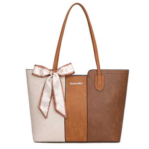 Montana West Tote Bags for Women Top Handle Satchel Purses - color: Beige With Brown
