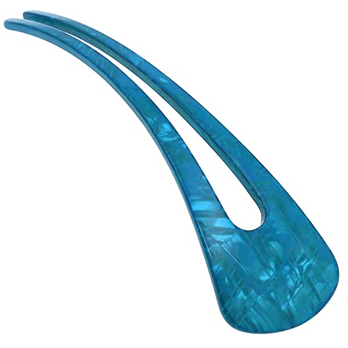 Camila Paris CP3165 French Twist Stick Clip Pins, Light Blue, Wavy Hair Pin U-Shaped Hair Fork for Girls Spiral Updo Chignon Bun Holder, Flexible Styling Hair Accessories for Women, Made in France - color: 2-Prong Light Blue