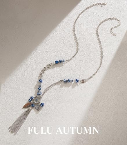 FULU AUTUMN Long Necklaces for Women Trendy Long Chunky Beaded Necklace Boho Fashion Costume Jewelry Mothers Day Gifts for Her - color: 95-Blue