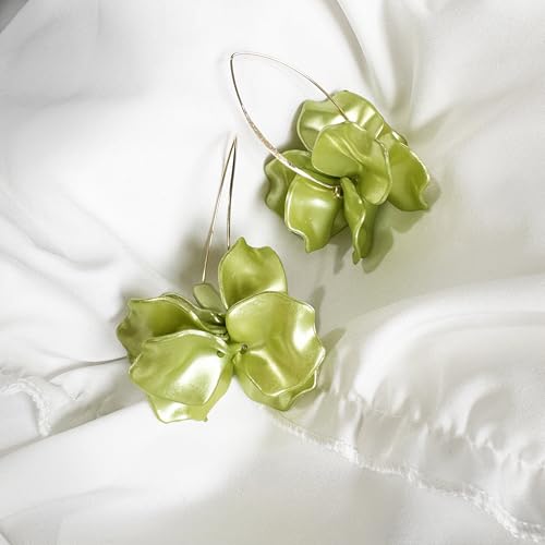 Exaggerated Bohemian Resin Rose Flower Petal Dangle Drop Earrings Long Acrylic Tiered Floral Tassel Earring for Women - color: Pearl Green