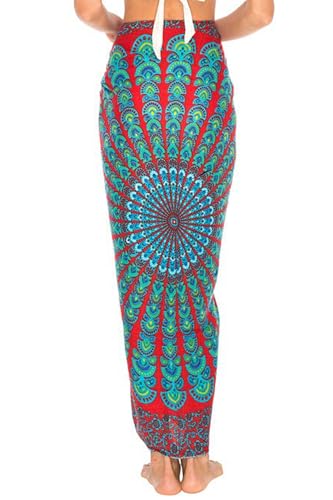 SHU-SHI Sarong Wraps for Women Long Beach Cover ups Pareo Bathing Suit Wrap Skirt Mandala Sarongs Coverup - color: Red