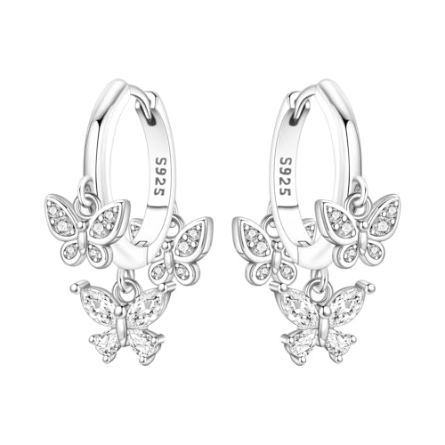 925 Sterling Silver Dangle Earrings for Women, Butterfly&Bee Animals Design, Hypoallergenic Jewelry gifts - color: Three butterfly earrings