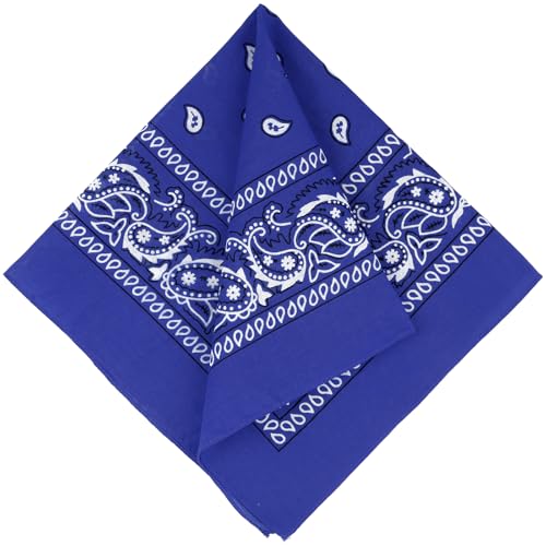 6 Pack Pure Cotton Bandana, Multi-Purpose Square Handkerchief, Face Mask headband for Men and Women - color: Royal Blue