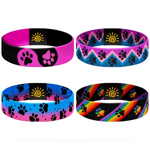 4 Pcs Surfer Beach Bracelets for Men Women Inspirational Elastic Comfy Summer Reversible Wristband Gifts Friendship Bracelets - color: Paw Print-Bracelets, size: (7.5") Large