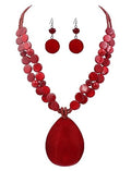 Big Teardrop Pendant Necklaces for Women Colorful Beaded Necklaces Statement Set for Holiday. - color: Red