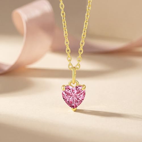 14K Gold Plated Necklace Gold Necklaces for Women Diamond Pendant Dainty Choker Layered Necklaces for Women Jewelry Set Gifts for Women Trendy Sister Mom Wife Womens Her Friend Party - style: 1001-Pink