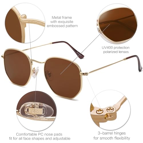 SOJOS Square Polarized Sunglasses for Women Men Small Hexagonal Polygon Shades SJ1072 - color: Brown
