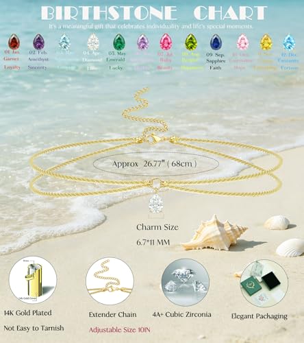 Birthstone Waist Chain for Women 14K Gold Plated Body Chain Adjustable Layered Belly Belt Chains Sparkle Beach Waist Beads Summer Bikini Waterproof Jewelry Accessories for Women Sexy - color: 04. April(Diamond)