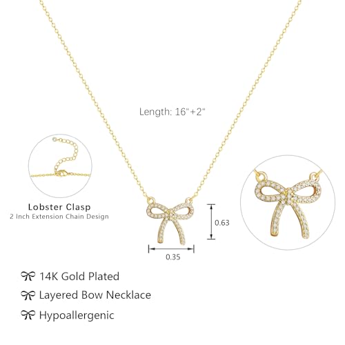Luxval Diamond Pendant Gold Necklace for Women，Dainty 18k Gold Plated Choker Necklaces Simple Gold Jewelry Gifts for Women Girls - color: Gold-CZ bow